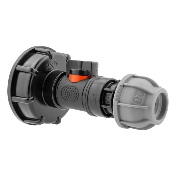 IBC 2” S60X6 Cap with In-Line BSPM Valve and MDPE Straight