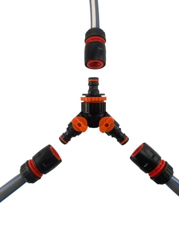 3 way connector set with valve black/orange – heavy duty outdoor garden tap uk garden hose fittings free shipping 5