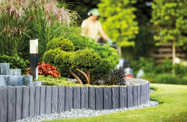 Lawn edging, plastic palisade wood effect, 2. 32m, black – plastic lawn edging border uk