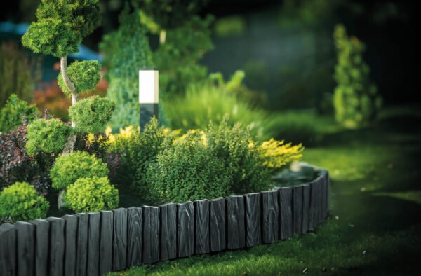 Lawn edging, plastic palisade wood effect, 2. 32m, black – plastic lawn edging border uk
