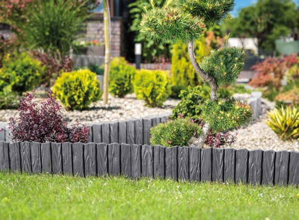 Lawn edging, plastic palisade wood effect, 2. 32m, black – plastic lawn edging border uk