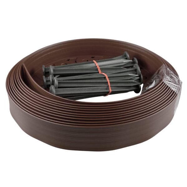 Lawn border set, easy border 60mm brown 10m with pegs – plastic lawn edging border uk roll borders free shipping 12