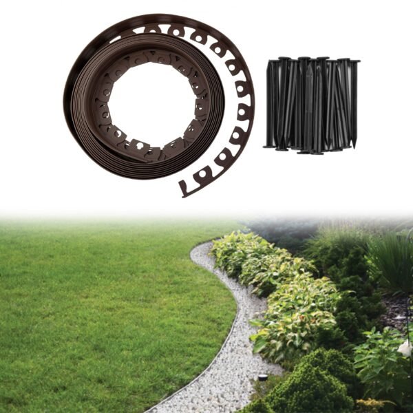 Lawn border set, easy border 40mm brown 10m with pegs – plastic lawn edging border uk roll borders free shipping 11