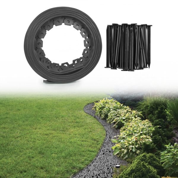 Lawn border set, easy border 40mm grey 10m with pegs – plastic lawn edging border uk roll borders free shipping 4