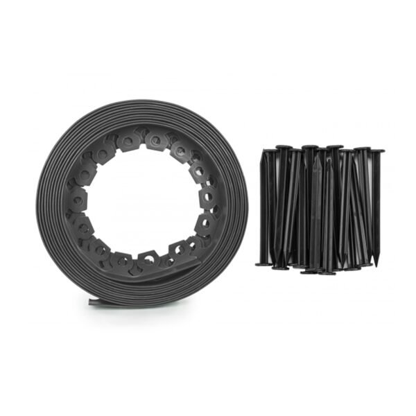 Lawn border set, easy border 40mm grey 10m with pegs – plastic lawn edging border uk roll borders free shipping 5