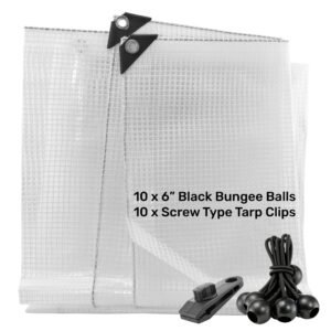 Clear M-Grade Tarpaulin with 10 x 6" Bungee Balls (Black)
