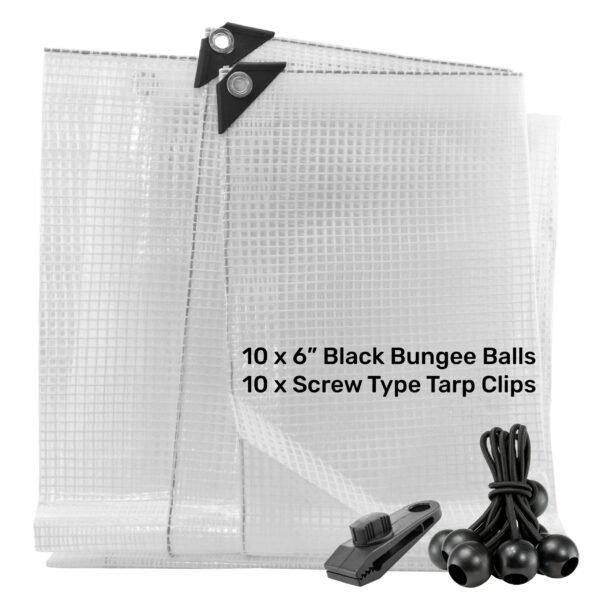Clear M-Grade Tarpaulin with 10 x 6" Bungee Balls (Black)