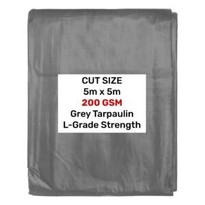 Grey L-Grade Tarpaulin 5m x 5m 200g/sqm Free Shipping