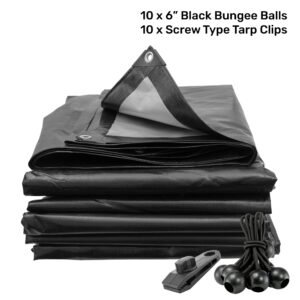 Black/Silver L-Grade Tarpaulin with 10 x 6" Bungee Balls