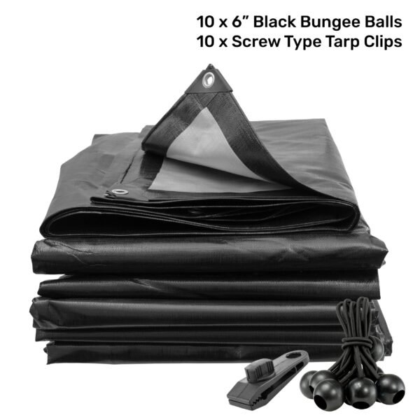Black/Silver L-Grade Tarpaulin with 10 x 6" Bungee Balls