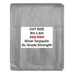 Silver 4m x 6m Waterproof Tarpaulin 200gsm – Heavy Duty L-Grade Cover for Garden, Camping & Construction New Arrivals Free Shipping