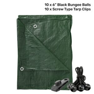 Green 6" Bungee Ball Tarpaulin Ties – Heavy Duty Elastic Tarp Fasteners