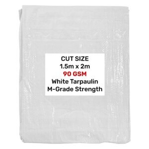 White M-Grade Tarpaulin 1.5m x 2m 90g/sqm Free Shipping