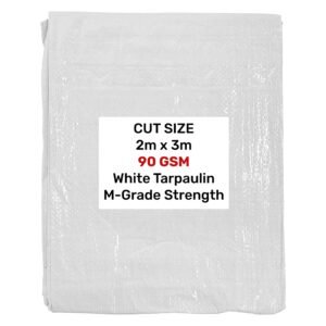 White M-Grade Tarpaulin 2m x 3m 90g/sqm Free Shipping
