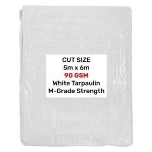 White M-Grade Tarpaulin 5m x 6m 90g/sqm Free Shipping