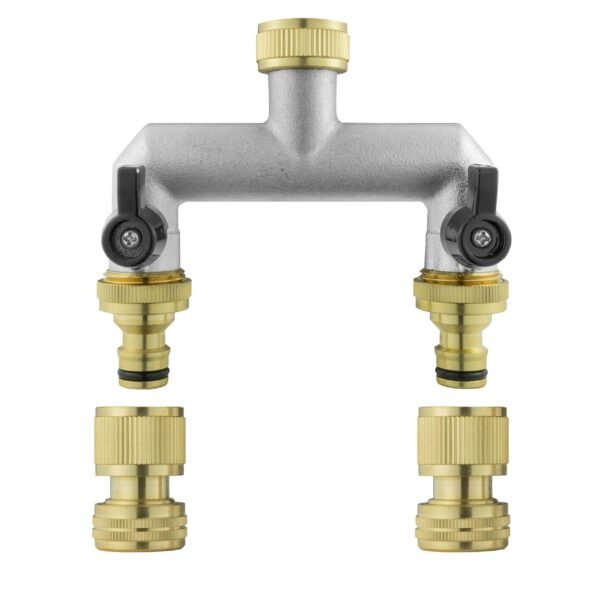 Two Way Tap Splitter Brass 3/4" BSP with Quick Connect and