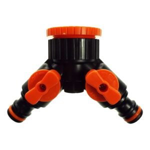Two Way Tap Splitter Orange/Black with Valves Garden Hose Connection Set Free Shipping