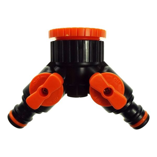 Two Way Tap Splitter Orange/Black with Valves Garden Hose Connection Set Free Shipping 5