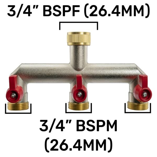 Three way tap splitter brass 3/4 inch bsp with geka type outlets – heavy duty pipe & hose fitting uk geka fittings free shipping 7