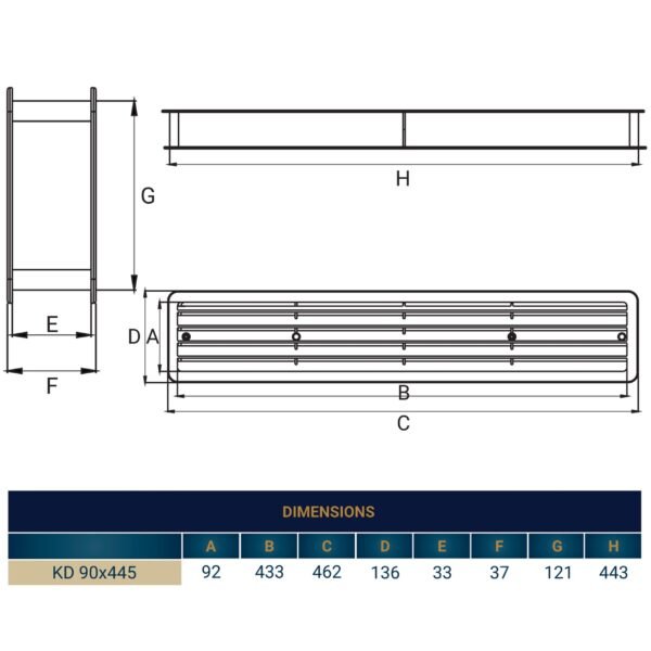 Door Louvre Vent KD 90mm—445mm