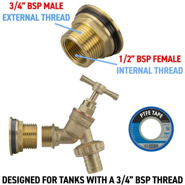 Water Butt Brass Kit 3/4″ with Brass Barbed Tap and Drill Brass Wall Flange Kits Free Shipping 19