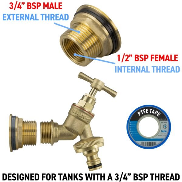 Water Butt Brass Kit 3/4″ with Brass Quick Connect Tap and Brass Wall Flange Kits Free Shipping 11