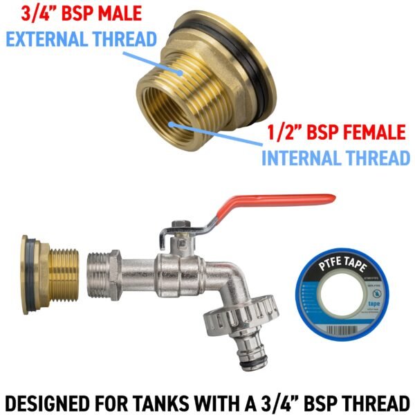 Water Butt Brass Kit 3/4″ with Quick Connect Lever Tap and Brass Wall Flange Kits Free Shipping 11