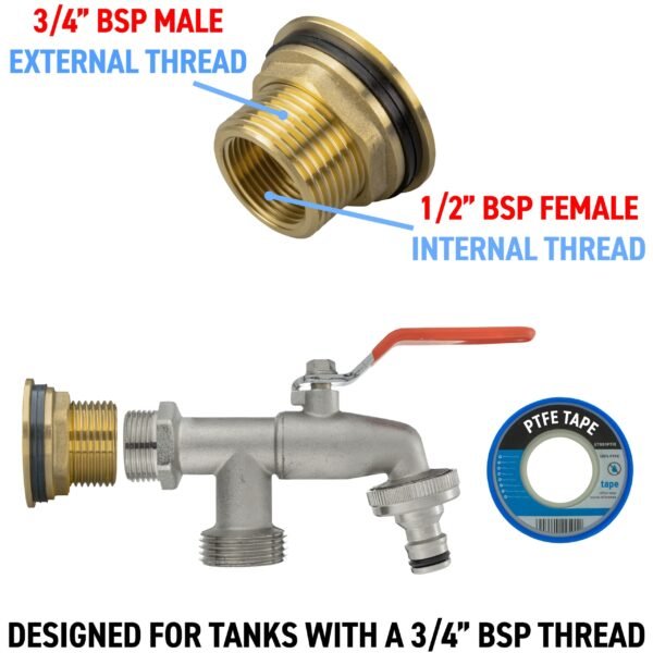 Water Butt Brass Kit 3/4″ with Double Tap and Drill Bit Brass Wall Flange Kits Free Shipping 11