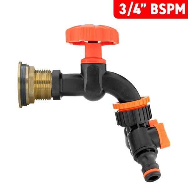 Water Butt Brass Kit 3/4″ with Black Dial Tap + Two-Way Brass Wall Flange Kits Free Shipping 23