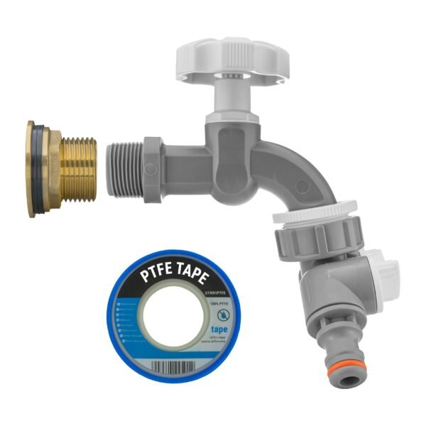 Water Butt Brass Kit 3/4″ with Grey Dial Tap + Two-Way Brass Wall Flange Kits Free Shipping 25