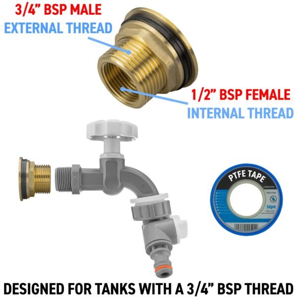 Water Butt Brass Kit 3/4″ with Grey Dial Tap + Two-Way New Arrivals Free Shipping 9