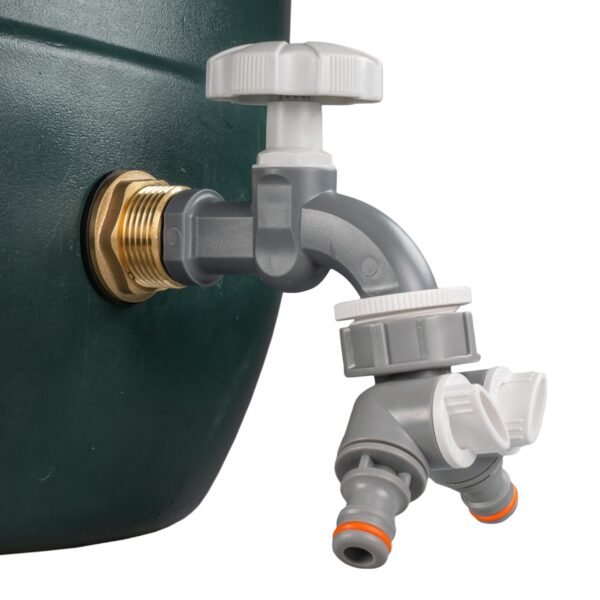Water Butt Brass Kit 3/4″ with Grey Dial Tap + Two-Way Brass Wall Flange Kits Free Shipping 15