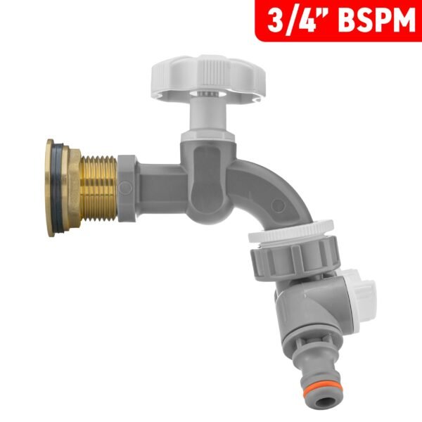 Water Butt Brass Kit 3/4″ with Grey Dial Tap + Two-Way Brass Wall Flange Kits Free Shipping 23