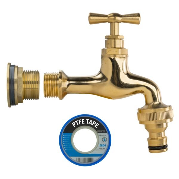 Water butt brass kit 3/4 inch with quick connect polished brass and drill bit brass wall flange kits free shipping 23
