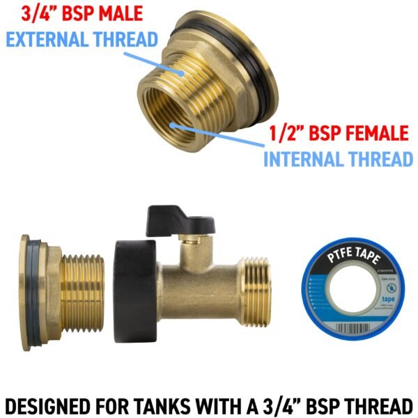 Water Butt Brass Kit 3/4″ with Brass Valve and Drill Bit New Arrivals Free Shipping 11