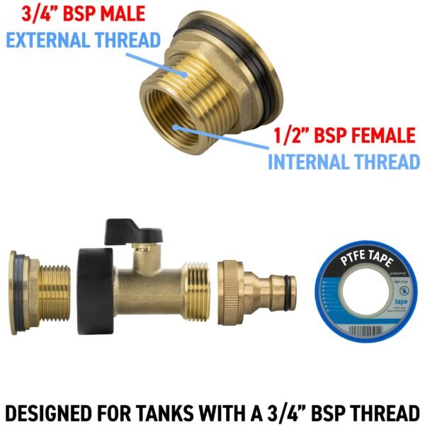 Water Butt Brass Kit 3/4″ with Brass Valve + Quick Connect New Arrivals Free Shipping 11