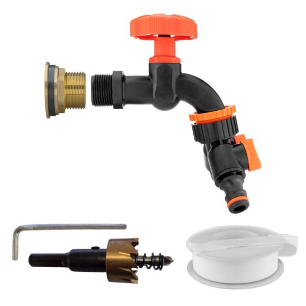 Water Butt Brass Kit 3/4″ with Black Dial Tap + Two-Way Brass Wall Flange Kits Free Shipping 5