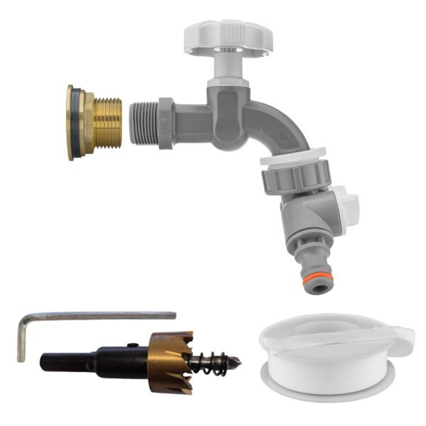 Water Butt Brass Kit 3/4″ with Grey Dial Tap + Two-Way Brass Wall Flange Kits Free Shipping 5