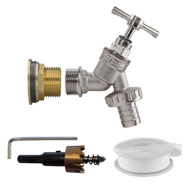 Water Butt Brass Kit 3/4″ with Nickel Plated Brass Barbed Brass Wall Flange Kits Free Shipping 5