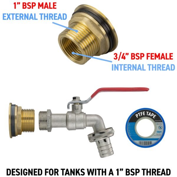 Water Butt Brass Kit 1″ with Barbed Lever Tap and Drill Bit Brass Wall Flange Kits Free Shipping 11