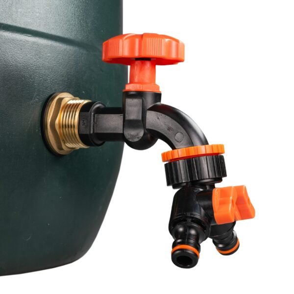 Water butt brass kit 1 inch with black dial tap + two-way rainwater harvesting kit uk brass wall flange kits free shipping 9