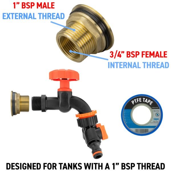 Water butt brass kit 1 inch with black dial tap + two-way rainwater harvesting kit uk brass wall flange kits free shipping 7