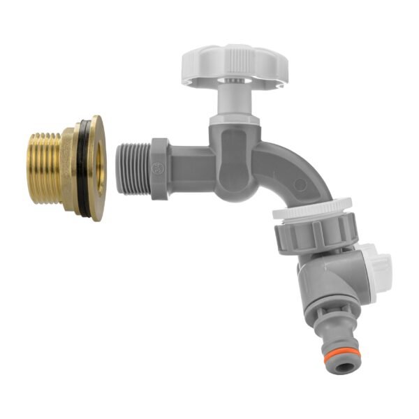 Water Butt Brass Kit 1″ with Grey Dial Tap + Two-Way Brass Wall Flange Kits Free Shipping 25