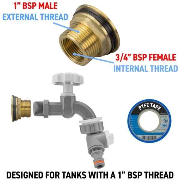 Water Butt Brass Kit 1″ with Grey Dial Tap + Two-Way Brass Wall Flange Kits Free Shipping 9