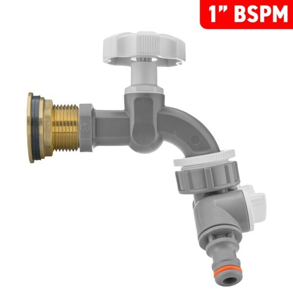 Water Butt Brass Kit 1″ with Grey Dial Tap + Two-Way Brass Wall Flange Kits Free Shipping 21
