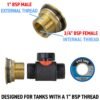 Water Butt Brass Kit 1″ with 3/4″ BSP In-Line Valve Brass Wall Flange Kits Free Shipping 29