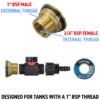 Water butt brass kit 1 inch with in-line valve and 16mm barb – rainwater harvesting kit uk