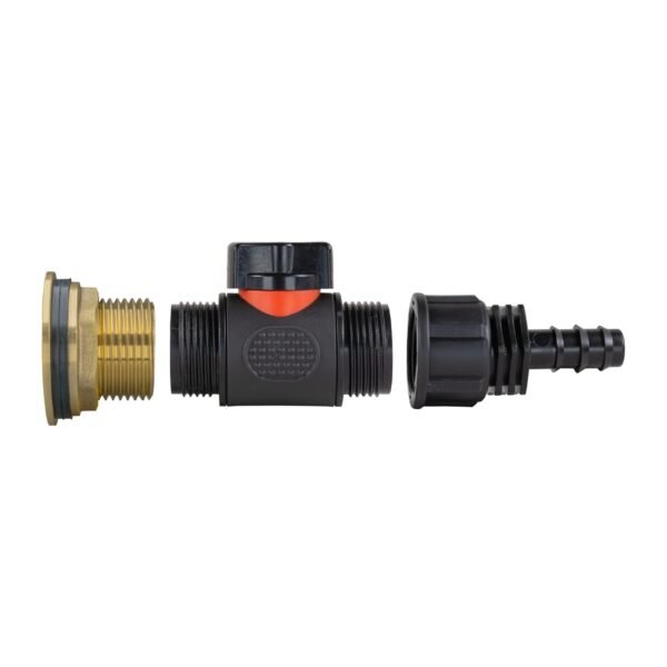 Water butt brass kit 1 inch with in-line valve and 16mm barb – rainwater harvesting kit uk