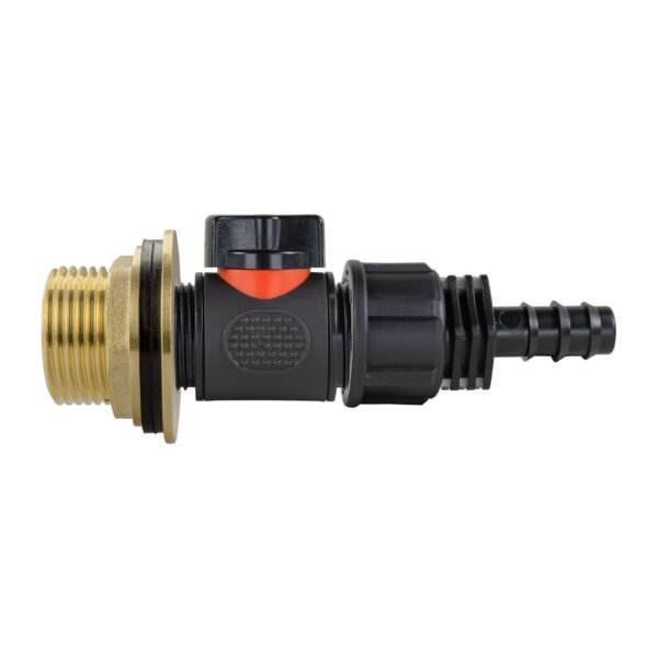 Water butt brass kit 1 inch with in-line valve and 16mm barb – rainwater harvesting kit uk