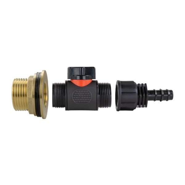 Water butt brass kit 1 inch with in-line valve and 16mm barb – rainwater harvesting kit uk